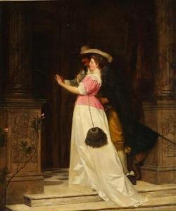 HEIDLAND R 1800-1800,A cavalier courting a woman by a columned gate,Bruun Rasmussen DK 2020-12-07