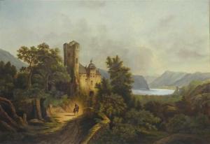 HEIDLAND R 1800-1800,Landschaft mit Burg und Reiter, im Hintergrund Vor,1870,Georg Rehm 2019-04-11
