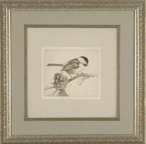 HEIL Charles Emile 1870-1953,Chickadee on a pine bough,Eldred's US 2010-11-19
