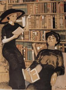 HEILEMANN Ernst 1870-1936,Deux femmes dans une bibliothèque,Gros-Delettrez FR 2023-02-22