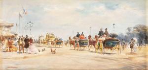 HEIMBACH Wolfgang,Horse-drawn carriages on a busy street,Hargesheimer Kunstauktionen 2022-09-07