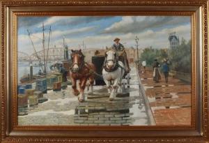 HEINECKE Wilhelmus, Wim 1895-1978,Rotterdam quay with figures,Twents Veilinghuis NL 2019-04-05