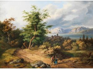 HEINEL Johann Philipp 1800-1843,ALPENLANDSCHAFT MIT WANDERNDEM BAUERNPAAR,1831,Hampel DE 2023-03-30