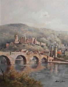 HEINISCH Herbert 1932-2005,Ansicht von Heidelberg mit alter Brücke und Schloß,Walldorf DE 2018-11-24