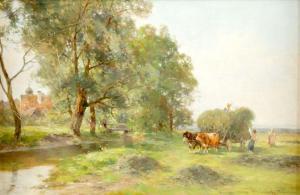 HEINISCH Karl Adam 1847-1923,Bauern bei der Heuernte in sommerl. Landschaft m,Auktionshaus Citynord 2022-09-01