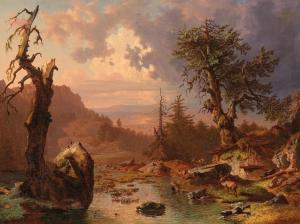 HEINLEIN Heinrich 1803-1885,A Scene at Dusk with Red Deer,Palais Dorotheum AT 2020-09-23