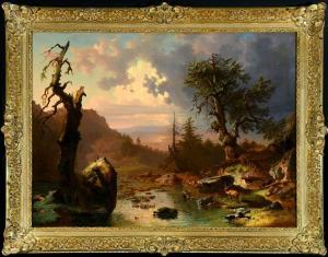 HEINLEIN Heinrich 1803-1885,Romantische Landschaft mit Rotwild bei Sonnenunter,Allgauer 2021-05-06