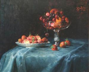 HEINZ Rauh,Früchtestilleben mit Erdbeeren, Pfirsichen und Kir,1922,DAWO Auktionen 2010-07-14