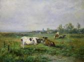 HEKKING Joseph Antonio 1830-1903,Koeien in weide, een dorp in de verte,Venduehuis NL 2021-02-28