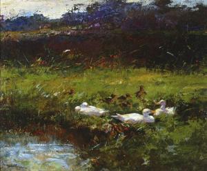 HELFFERICH Fransiscus Willem 1871-1941,Ducks on a bank,Glerum NL 2008-12-04