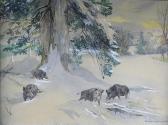 HELLER Eduard 1900-1900,Sangliers dans la neige,Saint Germain en Laye encheres-F. Laurent 2016-10-23