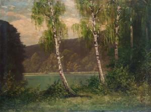 HELLGREWE Rudolf 1860-1935,Einsamer See mit hügeligem Ufer und vier Birken,Leo Spik DE 2021-12-09