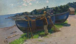 HELLHOFF Heinrich 1868-1914,Fischer mit ihren Booten am Strand,Galerie Bassenge DE 2020-11-25