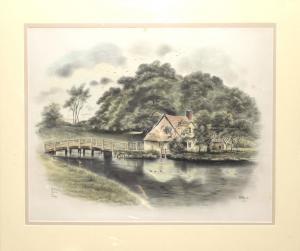 HELLINGS Herbert Wynn 1873-1948,Flatford Bridge and cottage,1927,Keys GB 2021-02-19
