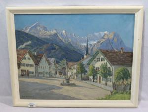 HELLMANN Jakob,Floriansbrunnen in Partenkirchen vor Wettersteinge,1923,Merry Old England 2021-09-16