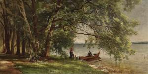 HELLRATH Emil 1838-1900,Elegant Couple on the Lake Shore,Neumeister DE 2019-09-25
