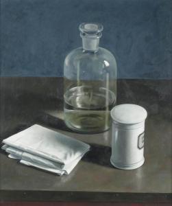 HELMANTEL Henk 1945,A still life with a bottle and a pharmacy jar,1969,Christie's GB 2012-11-27