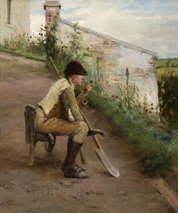 HELMICK Howard 1845-1907,A Gardener with an Irish Loy Spade Resting on a Wo,Adams IE 2023-09-27