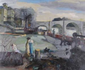 HEMSLEY PHILIP 1933-2009,Figures on a river bank,Burstow and Hewett GB 2011-12-14
