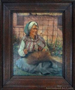 HEMUS Charles 1850-1925,Maori Woman - Kit Making,1924,International Art Centre NZ 2015-03-25