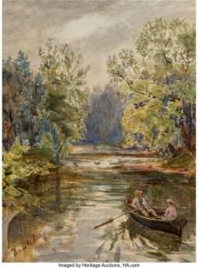 HEMY Thomas M. Madawaska,River landscape with a couple in a rowboat,1922,Heritage 2022-07-14