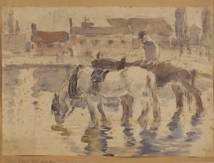 HENDERSON Elsie M 1880-1967,Horses taking a drink,Sworders GB 2023-08-13
