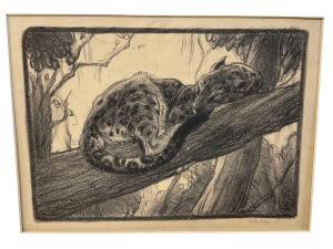 HENDERSON Elsie M 1880-1967,Leopard in a tree,1916,Reeman Dansie GB 2024-02-04