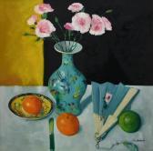 HENDERSON GORDON G,Still life with a vase, carnations, fruit and a fa,Woolley & Wallis 2021-12-07