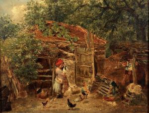 HENDERSON W.S.P 1836-1874,The farm yard- young girl holding a rabbit,Dreweatts GB 2021-08-19