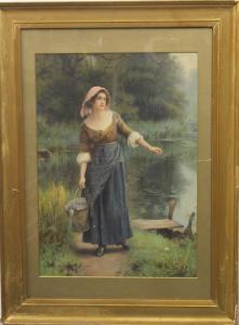 HENDERSON Will 1900-1900,Lady With Bucket, Lady on Stairs,Rowley Fine Art Auctioneers GB 2021-01-16