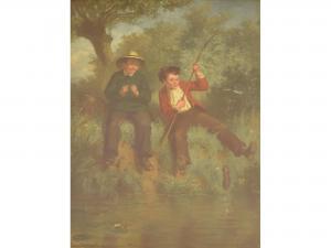 HENDERSON William John 1885-1926,Boys fishing beside a stream,1879,Gardiner Houlgate GB 2017-06-29
