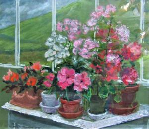 HENDERSON William,Still life with pots of geraniums in a conservator,1992,Wotton 2021-11-08