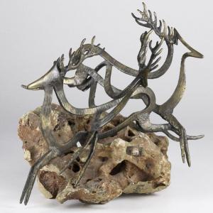 HENDIN chaim haim 1920,three leaping reindeer,1981,Rago Arts and Auction Center US 2010-02-12