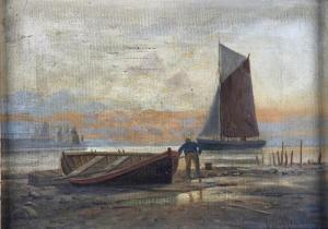 HENDRICHS JEAN 1900-1900,Küste mit angelandetem Boot in der Abenddämmerung,DAWO Auktionen 2010-11-24