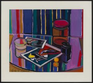 HENDRICKS Judy S,items in an artist's studio in brilliant colors,1990,Eldred's US 2016-10-28