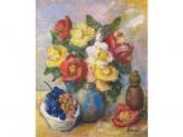 HENGE L,Bouquet de roses et coupe de fruits,Henri Adam (S.V.V.) FR 2008-04-11