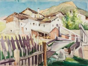 HENGSTENBERG rudolf 1894-1974,Häuser in alpiner Landschaft (Südtirol?),Zeller DE 2016-09-24