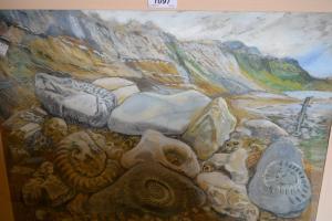 HENNES HILARY 1919,coastal scene with fossils to the foreground,Lawrences of Bletchingley 2017-10-17