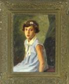 HENNIG Carl 1871-1959,Portrait eines sitzenden Mädchens im blauen Sommerkleid,Allgauer DE 2010-07-08