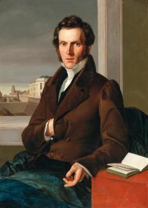 HENNIG Gustav Adolf 1797-1869,Portrait of a Gentleman in the background view ,1831,Palais Dorotheum 2021-11-09