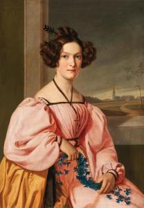 HENNIG Gustav Adolf 1797-1869,Portrait of a Lady with a Cornflower Wreath in ,1831,Palais Dorotheum 2021-11-09