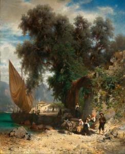 HENNINGS Johann Friedrich,Resting at a North-Italian Lakeshore,1865,Palais Dorotheum 2022-05-10