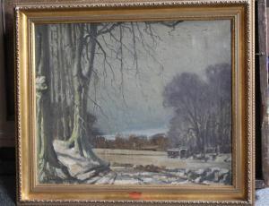 HENNINGS WALTER ROBIN 1927,Wooded winter landscape with gypsy encampment,Cuttlestones GB 2017-09-14