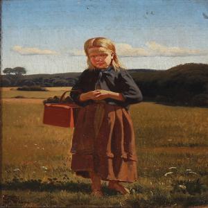 HENNINGSEN Erik Ludwig 1855-1930,A barefooted peasant girl with a picnic baske,1874,Bruun Rasmussen 2013-09-30