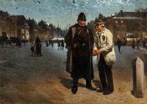 HENNINGSEN Erik Ludwig 1855-1930,A police officer and a delivery man on Kongen,1885,Bruun Rasmussen 2024-03-04