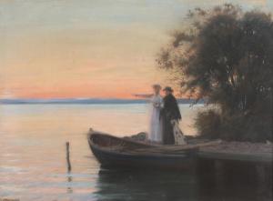 HENNINGSEN Frants Peter Didrik 1850-1908,Summer evening with two women on a landing,Bruun Rasmussen 2024-01-22