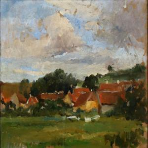 HENNINGSEN Hans 1886-1952,View with houses with red tiles,Bruun Rasmussen DK 2016-08-29