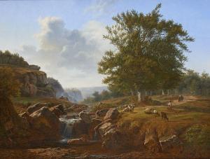 HENRARD George 1814-1877,Paysage animé à la cascade,Horta BE 2017-12-11