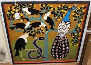 HENRIK TEDO Kasper,African Tinga Tinga Scene with Birds and a Snake,Tooveys Auction GB 2014-07-16