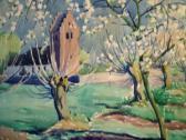 HENRIKSEN Harald 1883-1960,Danish -- Old church with blossoming trees; waterc,Rosebery's 2006-02-14